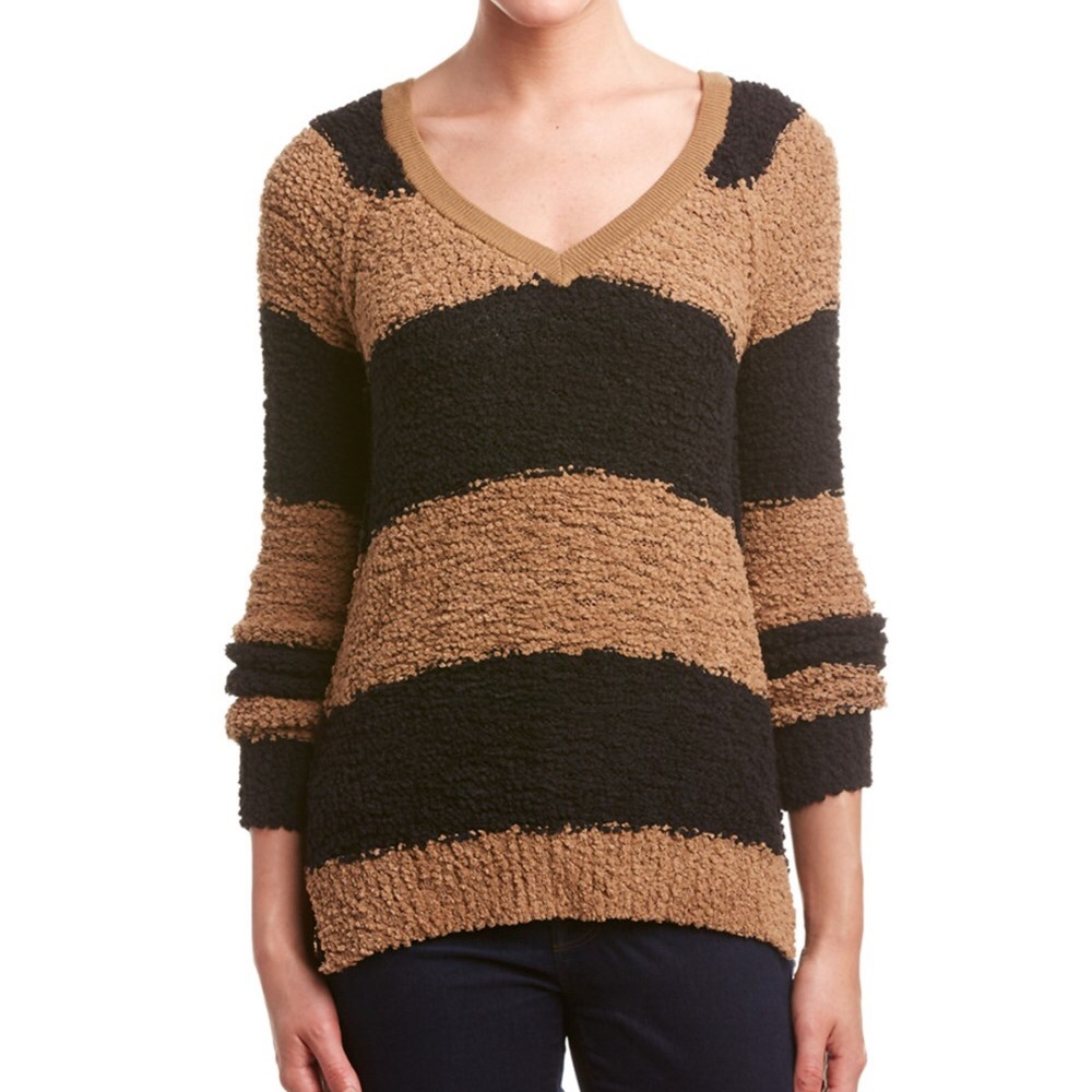 πHPπ Black & Brown Chenille V Neck Sweater - Picture 1 of 3